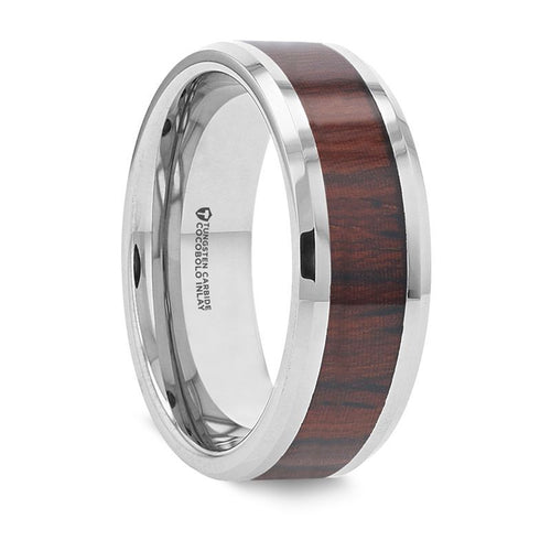 PRESLEY Tungsten Carbide Ring with Rich Cocobolo Wood Inlay - 8mm - DELLAFORA