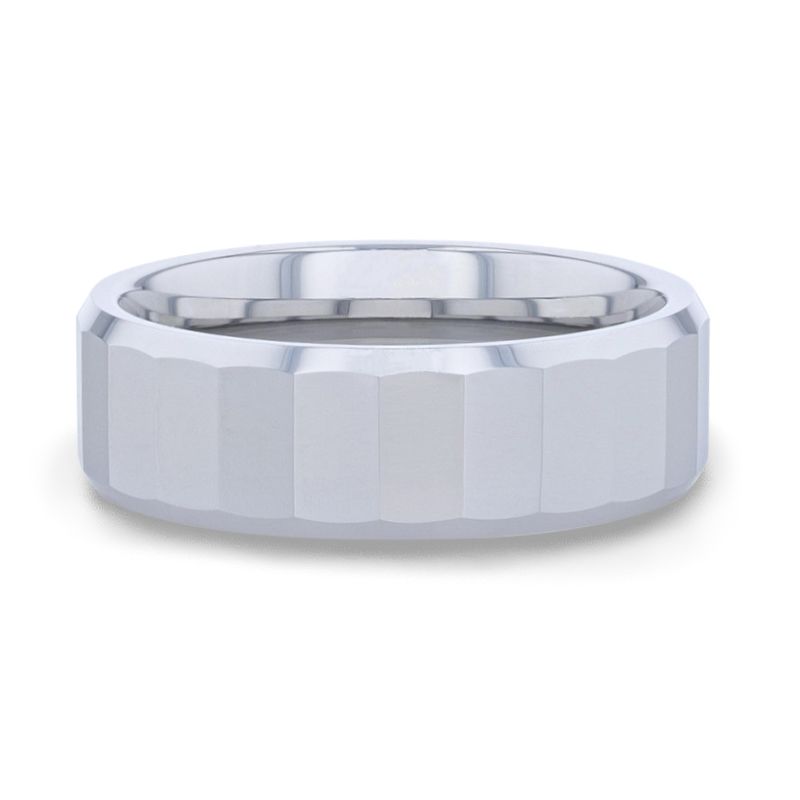 REFLECTOR Faceted Polished Center Tungsten Carbide Men's Wedding Band With Polished Beveled Edges - 8mm - DELLAFORA