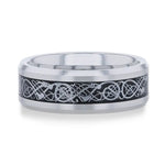 SEPTARIAN Tungsten Carbide ring with beveled edges and Metal Swirl Dragon Inlay - 8mm - DELLAFORA