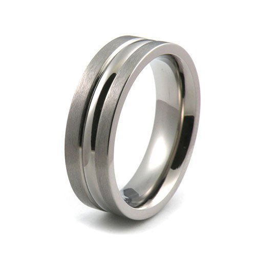 Titanium 6mm grooved brushed comfort fit wedding band - DELLAFORA