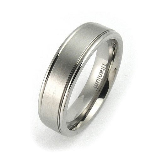 Titanium 6mm raised edge brushed center comfort fit wedding band - DELLAFORA